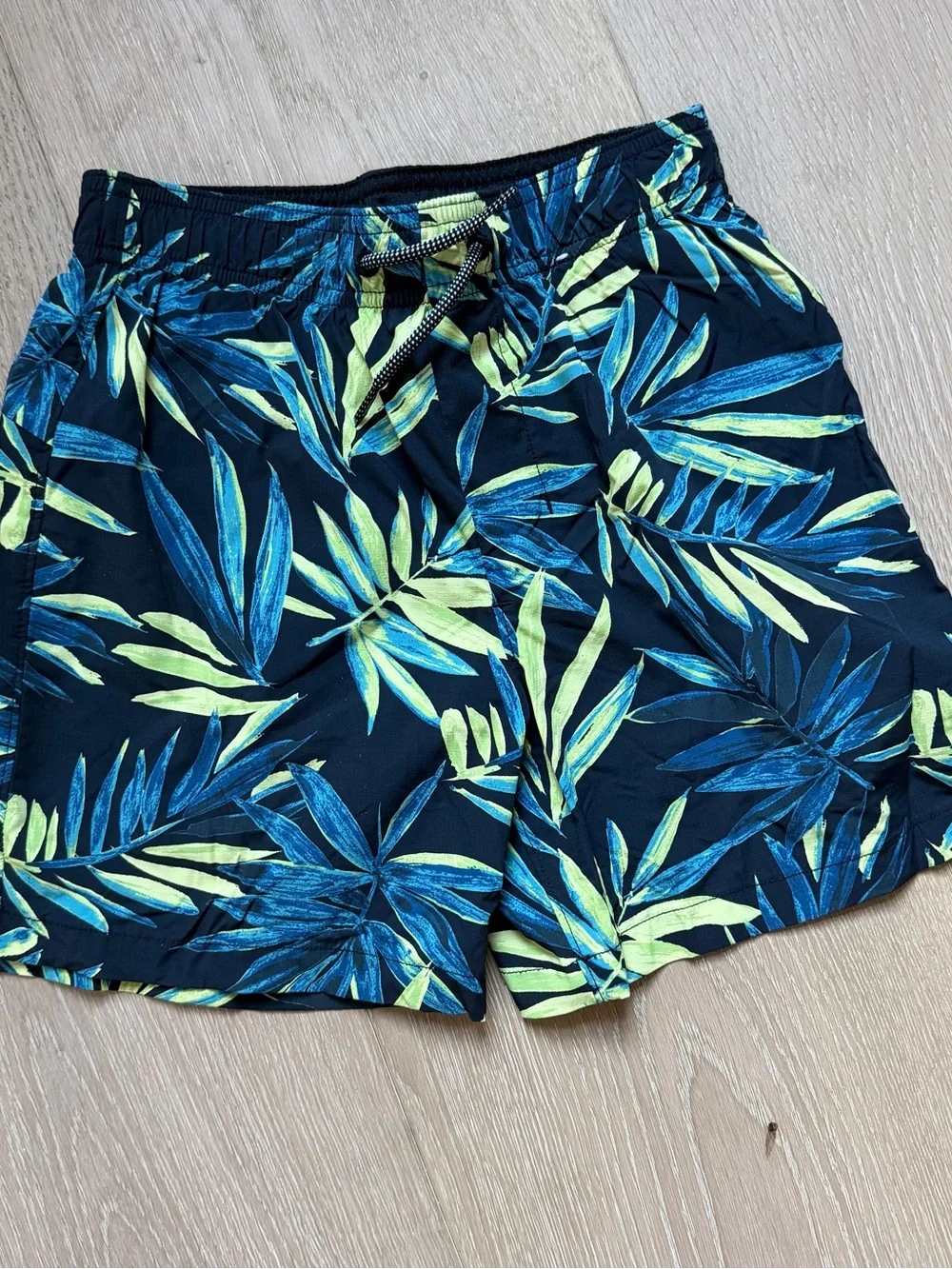 Boy’s Black Tropical Leaf Swim Shorts - Blue & Lime